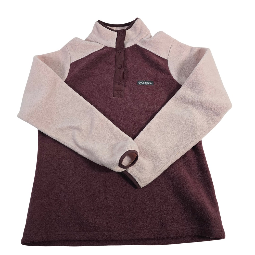 Columbia Women's Fleece Pullover Maroon Pink Colorblock Snap Neck Size M